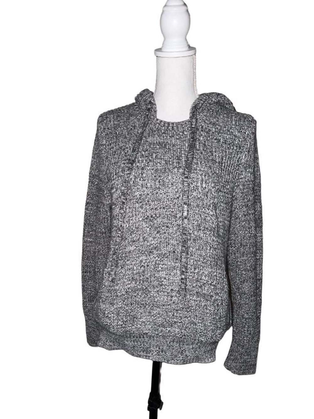 Victoria's Secret Knit Sweater Hoodie Size M Gray Marled Pullover